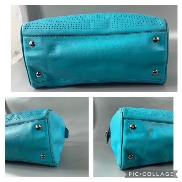 COACH # 23577 LEGACY PERFORATED Leather HALEY Satchel Bag ROBIN/CHALK - Picture 13 of 13